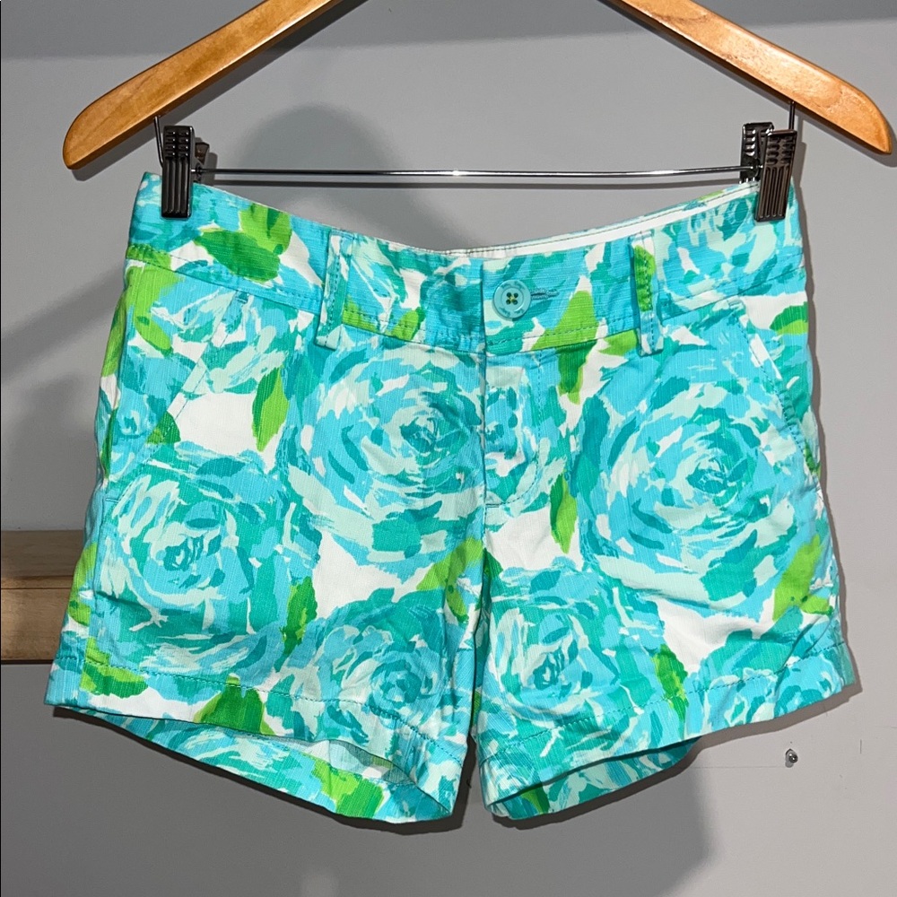 Lilly Pulitzer Callahan shorts Turquoise Floral blue and green‎ 100% cotton